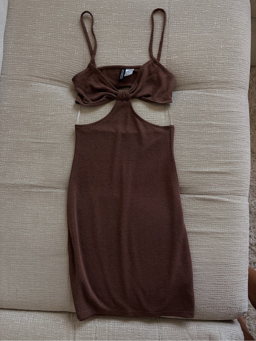 Divided Brown Cutout Mini Dress